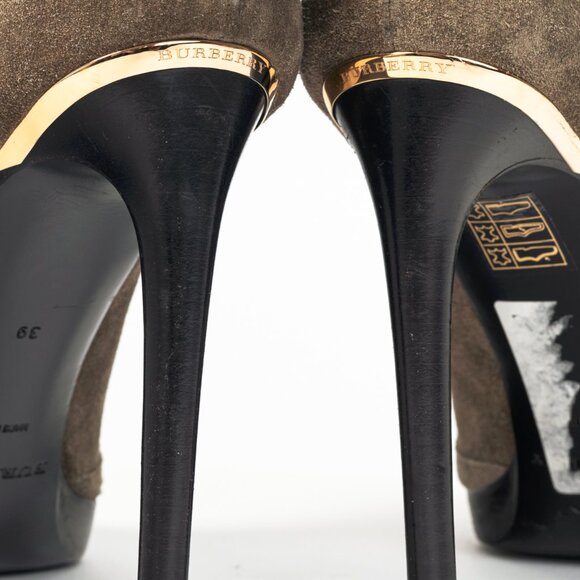 Burberry Pelling Khaki Suede Fringe Peep-Toe Booties - Picture 9 of 10